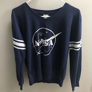 NASA Striped Varsity Crew-Neck Sweater